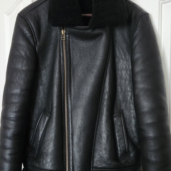Sheepskin Shearling Aviator Leather Jacket - Picture 4 of 13
